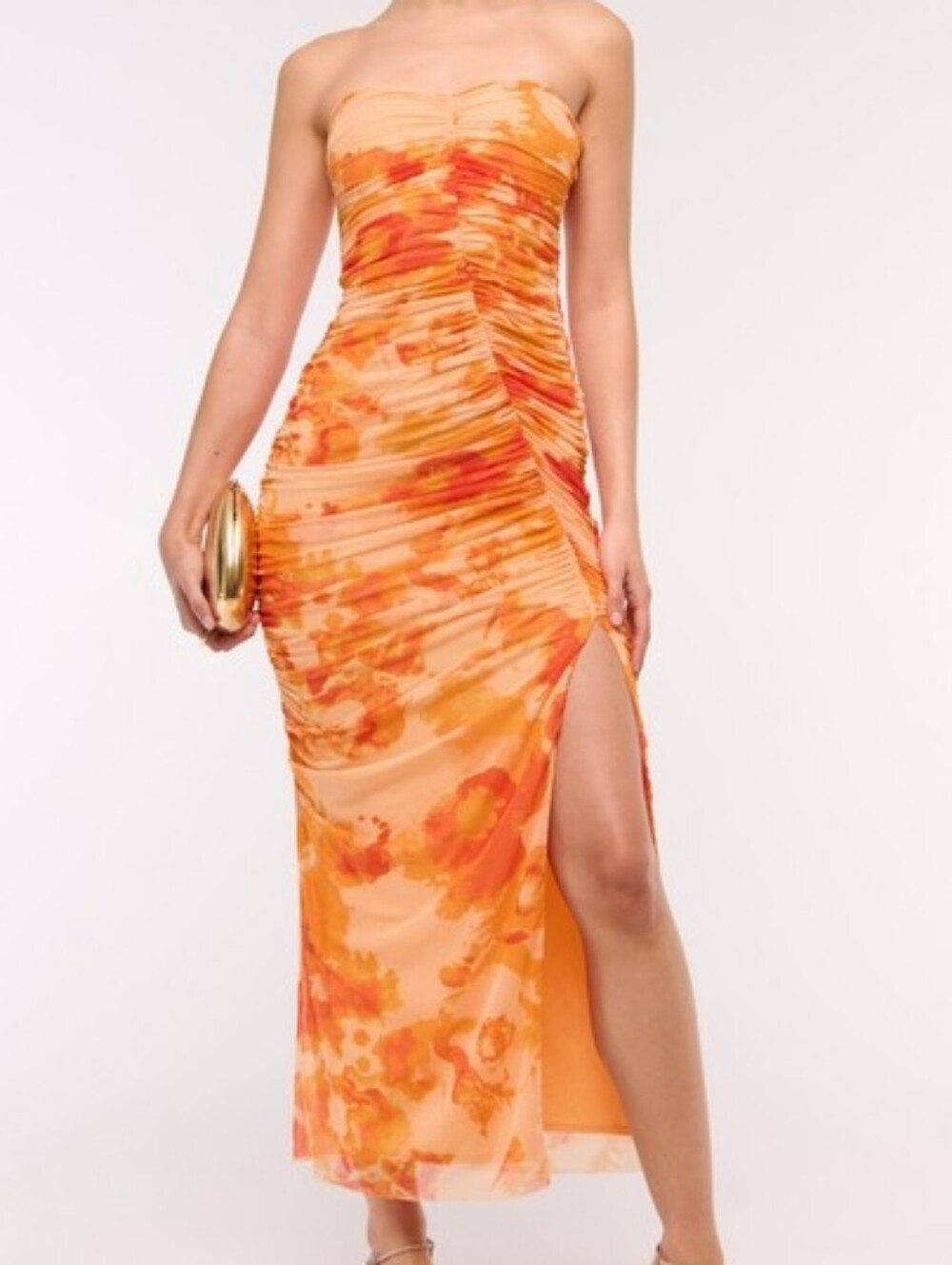 Abercrombie Mesh Strapless Ruched Maxi Dress XL
